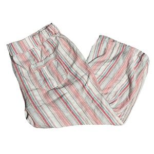 Size 1X - Women's PER SE Striped Linen Blend Multicolor Wide Leg Capri Pants